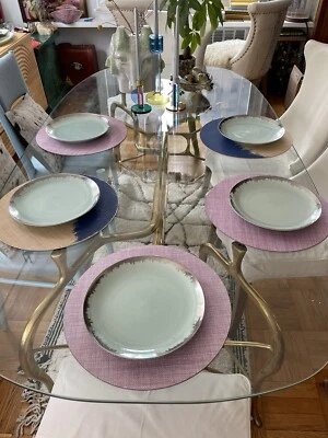 Kim Seybert Moderno Abstracto Artesanal Porcelana 6 Platos de Cena. Azul y plata Foto 1 de 4