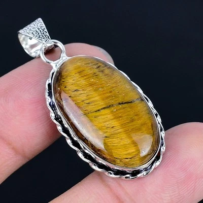 Colgante hecho a mano ojo de tigre enchapado en plata 925 de 1,78" Foto 1 de 3