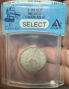 1754 Messico 2 Reale El Cazador Naufragio ANACS Seleziona Chiave Data Tonalità Inversa - Foto 1 di 8