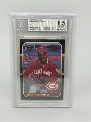 BARRY LARKIN 1987 DONRUSS #492 ROOKIE RC CINCINNATI REDS HOF BGS 8.5 SUBGRADES - Image 1 of 2