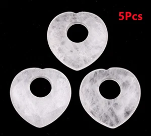 5Pcs 40x8mm Natural White Crystal Love Heart Large Hole Necklace Pendant HT2721 - Picture 1 of 8