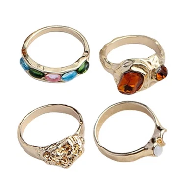 Pack Of 4 Colorful Resin Rings Set Elegant Rings Accessory For Fashionable Women - Image 1 of 4