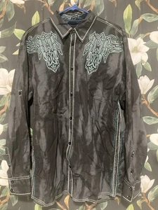 Roar Enough Excuses Men's Shirt XL Black And Grey Western Embroidered Button-Up - Picture 1 of 8