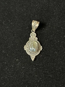 Sterling Silber 925 äthiopischer Opal asymmetrischer Anhänger signiert 1,5" lang 3,7gr - Bild 1 von 5