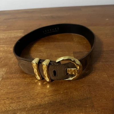 Cinturón de cuero vintage marrón gamuza para mujer tono dorado hebilla pequeño expreso” Foto 1 de 4