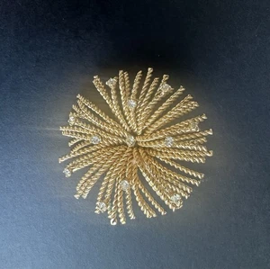 Vintage 1950s Unsigned Bergere Starburst Fireworks Gold Tone Rhinestone Brooch - Picture 1 of 2