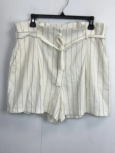Worthington Size 14 Paper Bag Waist Shorts Belted High Rise Cream/Black Striped - Picture 1 of 7