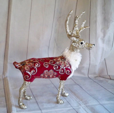 Gisela Graham Stunning Blue & Gold Prancing Stag H 42cm Christmas Ornament - Image 1 of 4