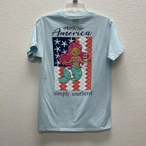 Simply Southern Mermazing America Womens Small Mermaid Patriotic NWTs Blue Flag - Picture 1 of 5
