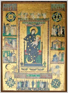 Icona serigrafia oro tavola Madonna Maria Vergine Bambinello formelle vita Gesù - Foto 1 di 8