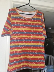 LuLaRoe Womens Orange/Red/Blue Gigi Stars/Striped T-Shirt 1/2 Sleeves SZ L - Picture 1 of 3