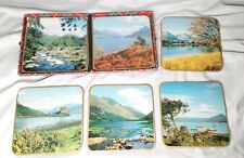 VTG Win El Ware Square Coasters W/Plaid Case Mountains Nature Made in England