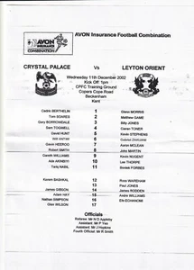 Crystal Palace v Leyton Orient Reserves programme 11.12.2002 - Picture 1 of 1