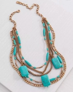 ❤️SILPADA "TOES IN THE SAND" TURQUOISE & BRASS MULTI-LAYER NECKLACE NWT - Picture 1 of 4