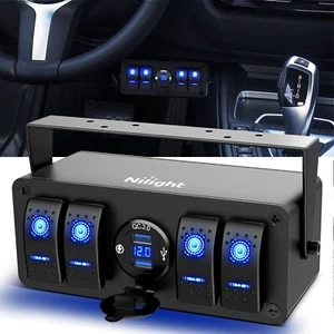 Nilight 4 Gang Rocker Switch Box 12V SPST ON Off Switch QC 3.0 USB Charger Vo... - Picture 1 of 9