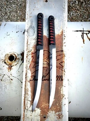 UBR CUSTOM HANDMADE D2 TOOL STEEL HUNTING WAKIZASHI KNIFE WITH LEATHER SHEATH - Image 1 of 2