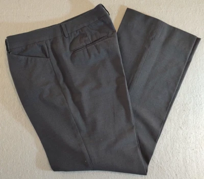 Pantalones de vestir DKNY frente plano cintura cómoda Italia tiro bajo rayas gris talla 36X32 Foto 1 de 4