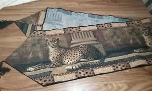 Vintage CHEETAH TAPESTRY TABLE Runner Tasseled Elaine Vollherbst 70" x 12.5" - Picture 1 of 10