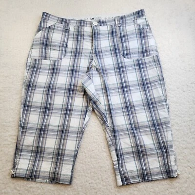 Lee Comfort Waistband Stretch Bermuda Shorts 20W Blue White Plaid Golf Summer - Image 1 of 4