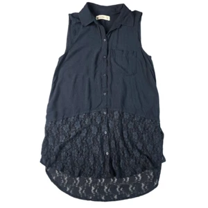 Abercrombie Kids Girls Navy Button Front Collar Tunic Top M/12 Lace Embroidered - Picture 1 of 7
