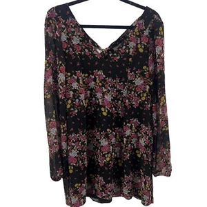 BCBGeneration Black Floral Babydoll dress Women’s Size L - Picture 1 of 8