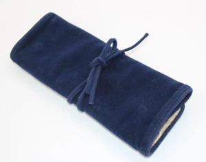 Vtg Avon Roll Up Jewelry Bag Travel Case Navy Blue Velvet - Picture 1 of 13