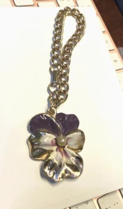 Vintage PANSY bracelet w/pearl center Charm 2x1.5". Chain is 8" SEE NEW PHOTO - Picture 1 of 3