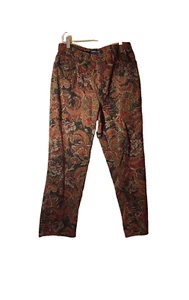 BILL BLASS DAMEN 100 % BAUMWOLLE JEANS GRÖSSE 10 WEINROT/GRÜN/ROST GEBLÜMT GERADES BEIN - Bild 1 von 4
