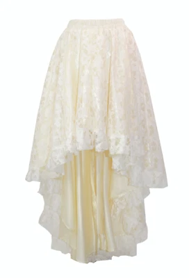 Mujer Falda Marfil Encaje Satén Alta Baja Renacimiento Victoriano Boda Oktoberfest Foto 1 de 4