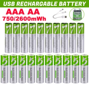 Lot 750/2600mWh AAA AA Battery W/ Type-C USB Rechargeable Lithium ion Batteries - Picture 1 of 34