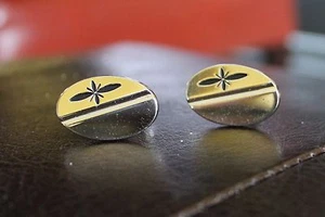 Vintage Manschettenknöpfe silberfarben mit eingelegten schwarzen Designdetails - Bild 1 von 1