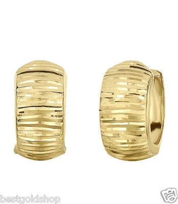 Двусторонние серьги-кольца с бриллиантовой огранкой или простые из настоящего желтого золота 10 карат  - Изображение 1 из 4