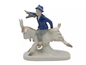 VINTAGE CARL SCHNEIDERS ERBEN GDR GERMANY BOY RIDING GOAT PORCELAIN FIGURINE - Picture 1 of 15