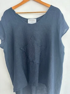 DONNA DONNA NAVY ITALIAN LINEN TOP - Picture 1 of 3