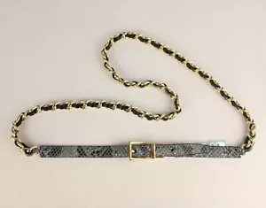 Calvin Klein Leather Chain Belt XL snake embossed reversible Skinny New Gray - Picture 1 of 9