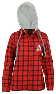 Outerstuff NFL Juniors Superbowl 51 Plaid Button Up Hooded Shirt, Red - Picture 1 of 7
