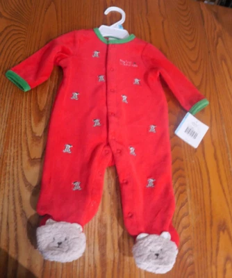 Christmas NEW Infant Little Me 6 months sleep & play red snap close Baby 1st Chr - Image 1 of 4