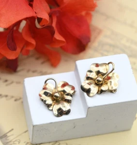 2 Ultra Miniature Carl Art 12K Gold Filled Pressed Flower Pins Brooches 3.5 Gr - Picture 1 of 6