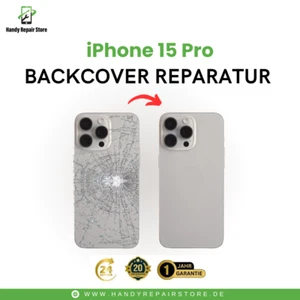iPhone 15 Pro Backcover Glas Reparatur ⭐ Mit Einbau in 24H ⭐ - Bild 1 von 5