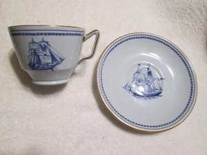 Spode Trade Winds Blue Cup And Saucer Brig Cygnat Of Salem - Picture 1 of 7