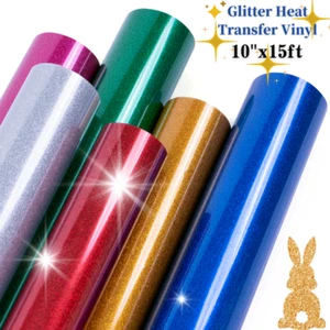 HTVRONT GLITTER Heat Transfer Vinyl (HTV) 10" x 15ft for Silhouette Cameo Cut - Picture 1 of 19