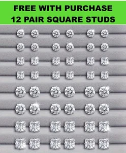 Juego de 24 PARES de Pendientes de Circón, Corte Redondo y Cuadrado - Imagen 1 de 3