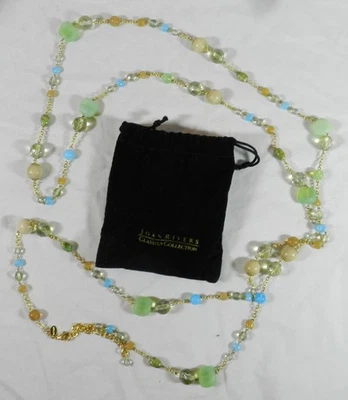 New w/ Pouch - Joan Rivers 70" to 73" Beaded Necklace - Crystals, Wood, Glass... - Image 1 of 3