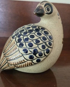 Vintage Tonala Mexican Pottery-Hand Painted Folk Art Quail Bird-Artist Signed - Picture 1 of 5