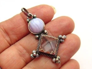 Pyramide Kristall Charm Sterling blaue Spitze Achat ägyptisch Vintage DazzleCity - Bild 1 von 5
