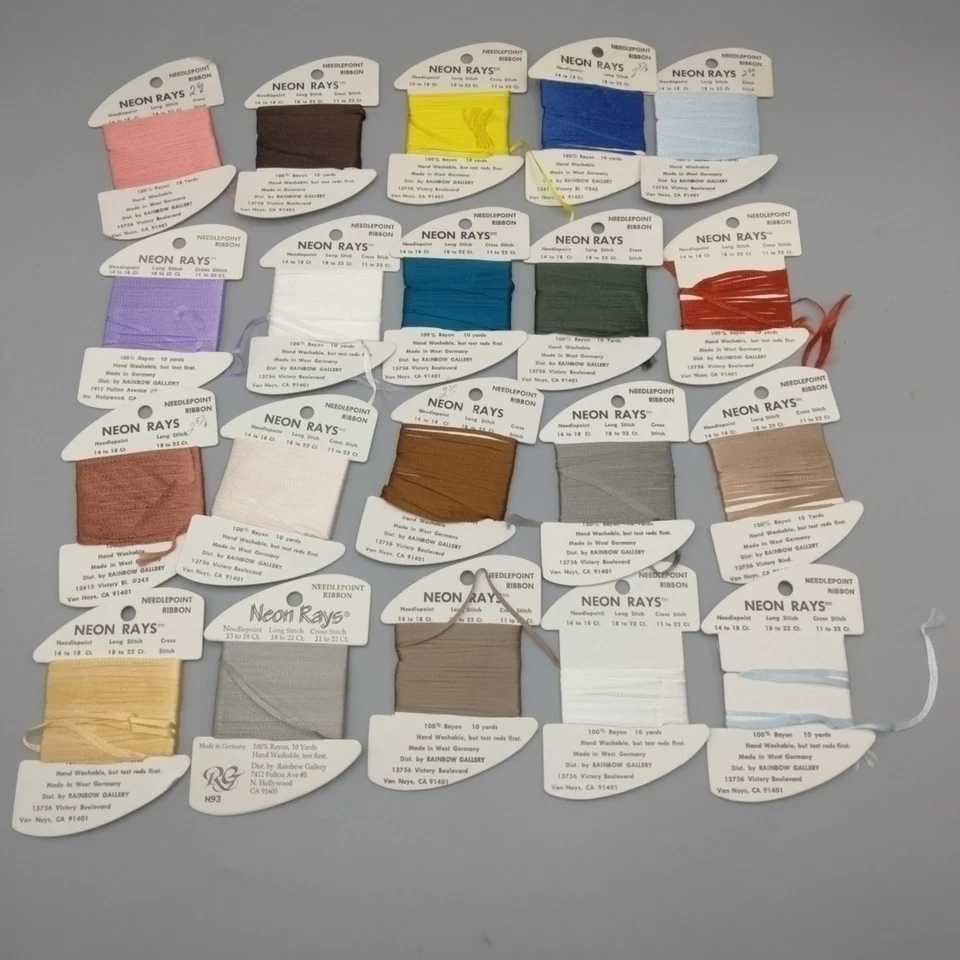 19x Needlepoint/Embroidery THREAD RAINBOW GALLERY Neon Rays rayon ribbon (3) - Image 1 of 4