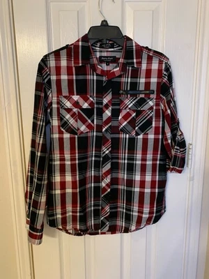 Mens Eighty Eight PButton Up Shirt Plaids Maroon White Black Long Sleeve S NWOT - Image 1 of 3