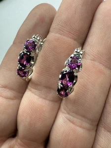 Schöne Sterling Silber 925 lila Stein Huggie Creolen Ohrringe - 3,6 g - Bild 1 von 8