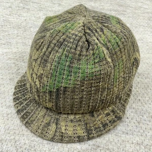 Vintage Camo Beanie Hat Cap Toboggan Short Bill Brim Knit Faded Y2K Hunting - Picture 1 of 7