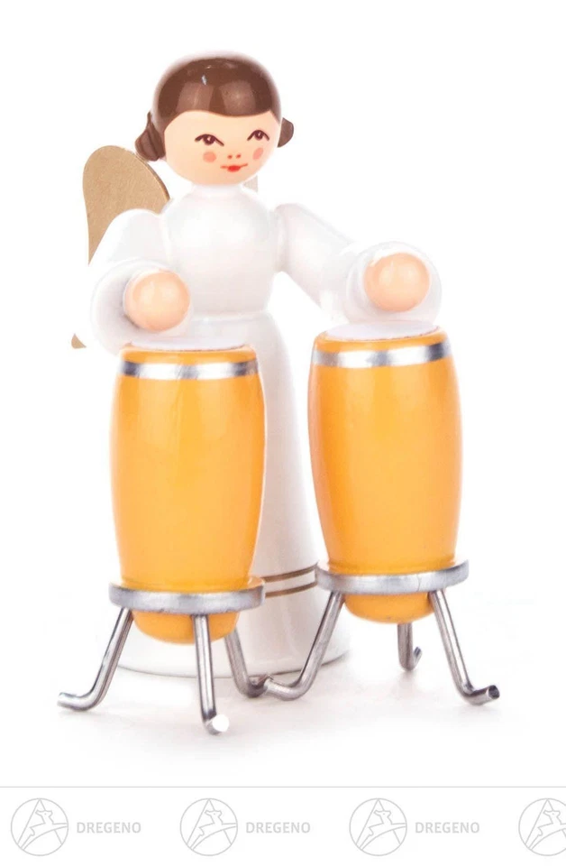 Engel mit Conga, langer Rock, farbig H=ca 6 cm NEU Weihnachtsfigur Holzfigur - Bild 1 von 1